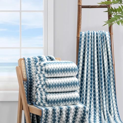4 Piece Bath Towel Set Oversized Bath Sheet 35"x70" Bathroom Towel Extra Large Towel Set Soft Highly Absorbent & Quick Dry Premium Bath Sheet for Bathroom 600GSM Shower Towel Spa Gym Hotel,Blue