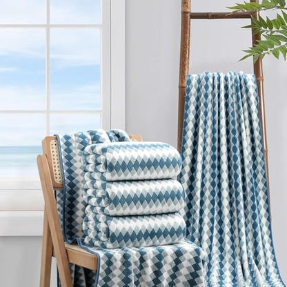 4 Piece Bath Towel Set Oversized Bath Sheet 35"x70" Bathroom Towel Extra Large Towel Set Soft Highly Absorbent & Quick Dry Premium Bath Sheet for Bathroom 600GSM Shower Towel Spa Gym Hotel,Blue