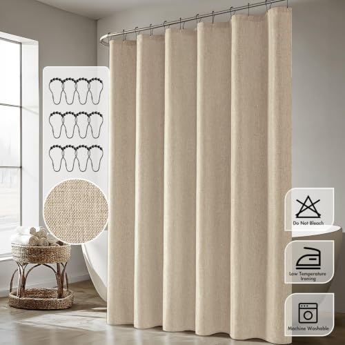 ANRODUO Copper Brown Linen Textured Fabric Shower Curtain Set - W72xL84