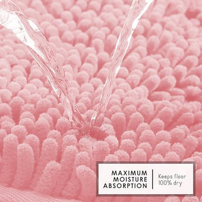 Hearth & Harbor Bathroom Rugs, Chenille Bath Mat - Machine Washable Bath Mats for Bathroom Non-Slip Backing Rubber, Quick Dry Bathroom Mat, 24 x 36 - Pink