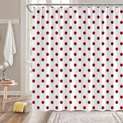 Polka Dot Shower Curtain Red White Retro Spot Vintage Fabric Decorative Bathroom Curtains with Hooks,70" Wx78 H