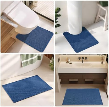 TYUU Bathroom Runner Rugs, Long Bath Mat Runner Washable Thin Quick Dry Low Pile Bathroom Runner Rugs Non Slip, Navy Blue 16" x 60"