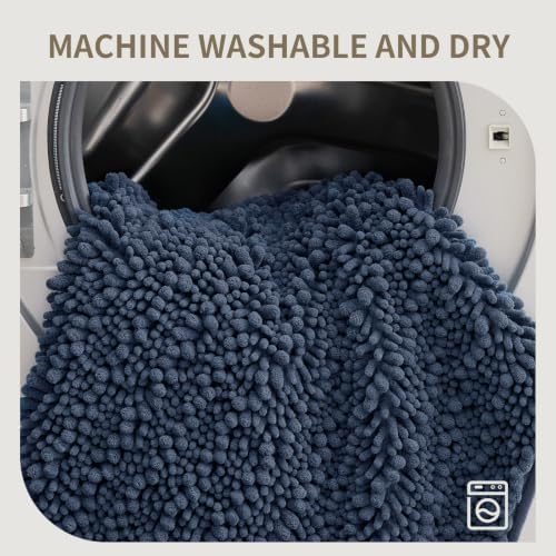 Bathroom Rugs Non Slip Washable 44x24, Extra Thick Soft Chenille Absorbent Bath Mat, High Density Barrier Non Slip Backing, Quick Dry Plush Shaggy Floor Carpet for Tub&Shower, Blue