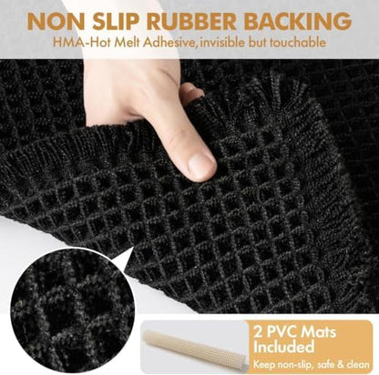 MIULEE Set of 2 Waffle Bathroom Rugs Boho Bath Mat Black 18x30 Inch