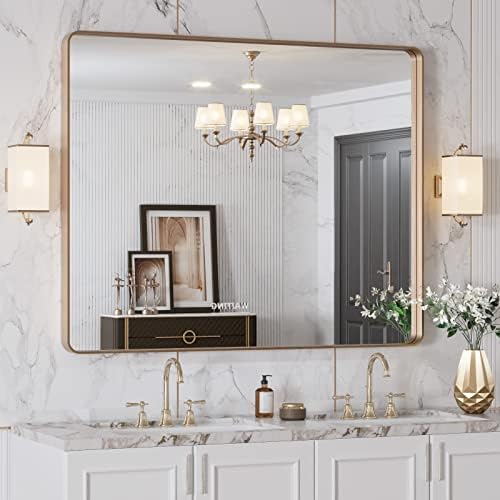 LOAAO 40"X32" Gold Bathroom Mirror
