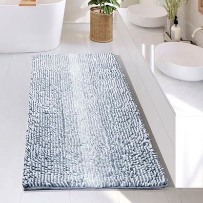 Hearth & Harbor Bathroom Rugs, Chenille Bath Mat - Machine Washable Bath Mats for Bathroom Non-Slip Backing Rubber, Quick Dry Bathroom Mat, 26 x 44 - Ombre Blue
