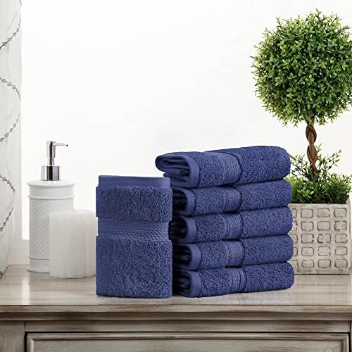 Superior Egyptian Cotton Plush & Absorbent, Face Towel Set of 6, Navy Blue
