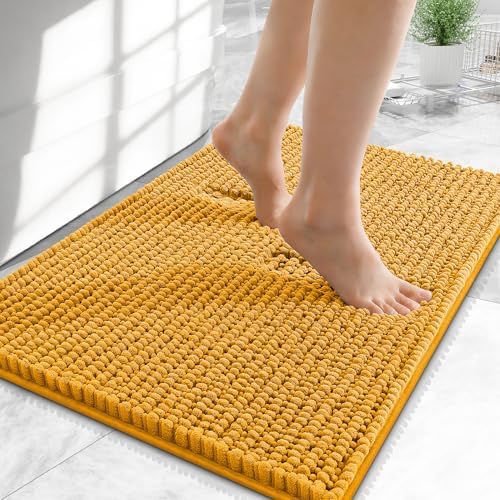 OLANLY Thick Chenille Small Bathroom Rugs Mats 24x16, Golden Yellow