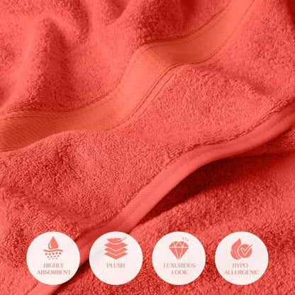 SUPERIOR Egyptian Cotton Ultra Plush & Absorbent, 3 Piece Set, Coral