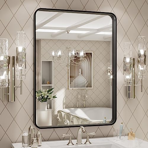 LOAAO 24X32 Inch Black Metal Framed Bathroom Mirror