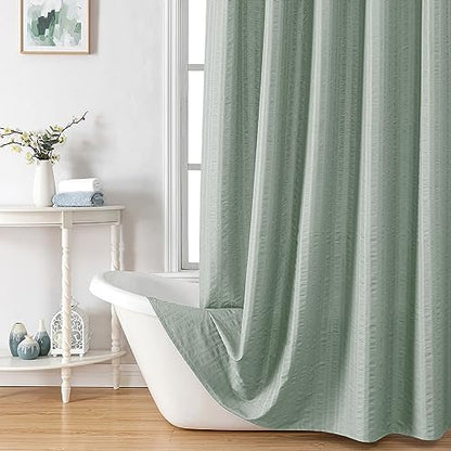Aiyufeng Moga Extra Long Sage Green Shower Curtain 96 Inch Long, Embossed Texture Fabric Bathroom Shower Curtain, Large Hotel Bath Curtain with 12 Holes, 72Wx96H, Sage Green