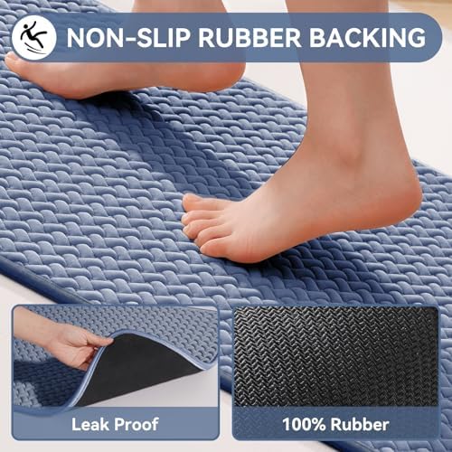 YDKGL Bathroom Runner Non Slip, Foam Weave Texture Bath Mat, Blue 20x59