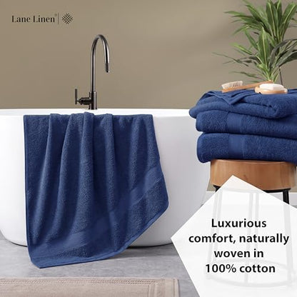 LANE LINEN Bath Sheet Set 100% Cotton 4 Pack Oversized Soft - Navy