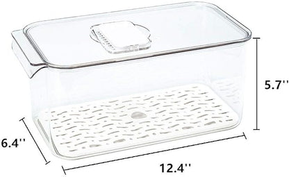 SANNO Produce Saver Refrigerator Organizer Bins with Lids And Removable Drain Tray Food Storage Container Fridge Stackable Freezer Bins For Kitchen Produce Fruit Vegetable (Set of 2)