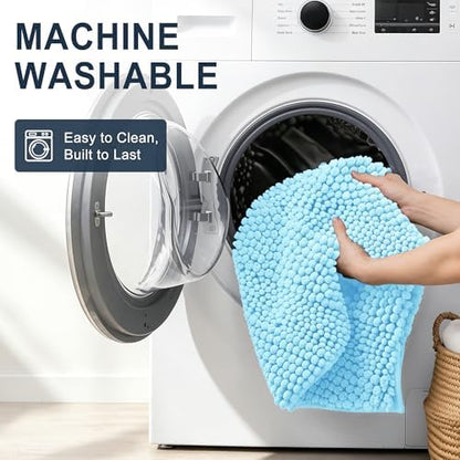 Smiry Thick Chenille Bathroom Rugs 30x20, Soft Absorbent Bath Mat, Sky Blue