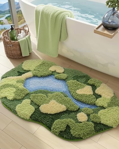 DEXI Cute Moss Bath Mat, Green Oval Bathroom Rugs, 43x24