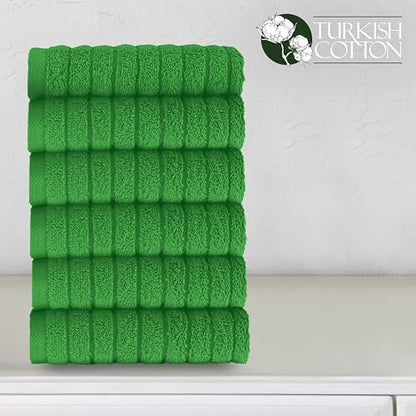 Elegant Comfort 100% Turkish Cotton Corduroy Ribbed Luxury Washcloths 6 Pack Soft 13 x 13 Inch - Higly Absorbent, Durable, Quick Dry, Spa Premium Hotel Quality for Bathroom or Travel, Emerald Green