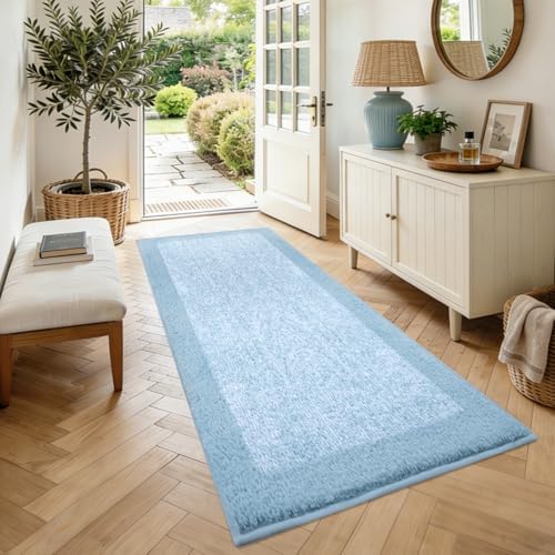 60x24 Bathroom Rugs Non Slip Washable, Soft Absorbent Bath Mat Light Blue