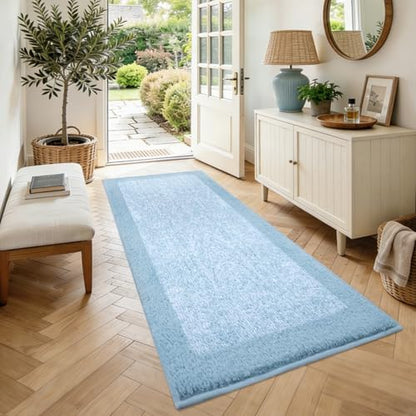 60x24 Bathroom Rugs Non Slip Washable, Soft Absorbent Bath Mat Light Blue