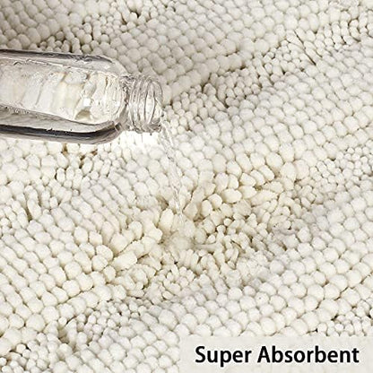 Turquoize Small Bathroom Rug 17x24, Soft Absorbent Chenille Bath Rug, Cream