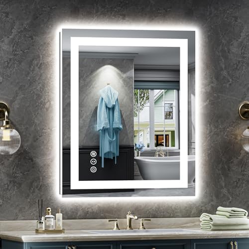 Briivue 24x30 Inch LED Bathroom Mirror with Lights, Backlit & Front Lit