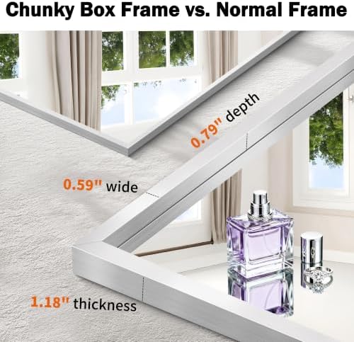 CIRCUMI 60"x24" Brushed Silver Bathroom Mirror, Double Sink Vanity Mirror
