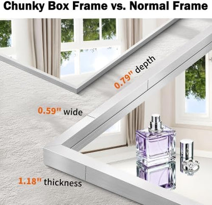 CIRCUMI 18"x24" Brushed Silver Bathroom Mirror, Rectangular Vanity Mirror