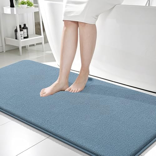 OLANLY Memory Foam Bathroom Runner Rug 59x24, Absorbent Long Mat, Airy Blue