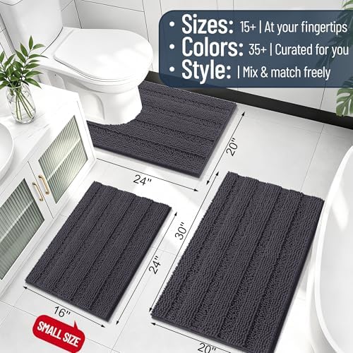Smiry Thick Chenille Large Bathroom Runner Rugs 50x30, Bath Mat, Dark Grey