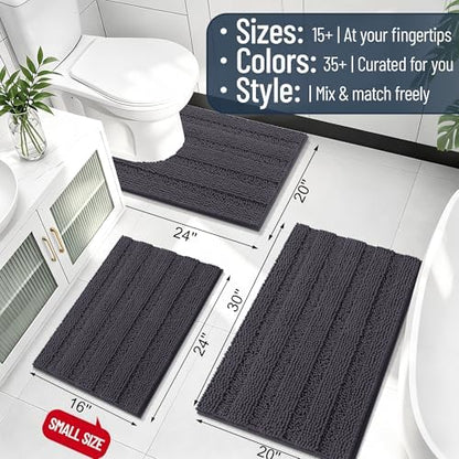 Smiry Thick Chenille Bathroom Rugs 30x20, Absorbent Bath Mat, Dark Grey