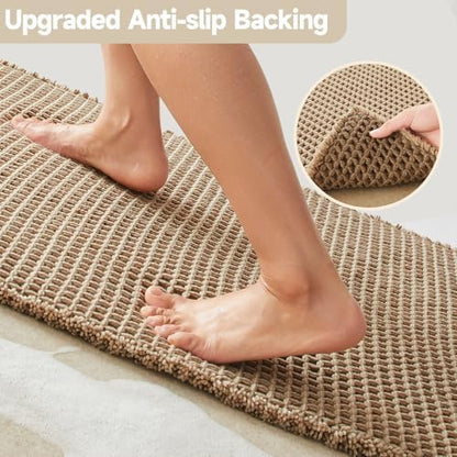 TYUU Waffle Bath Mat, Boho Bathroom Rugs Non Slip, 30x20 Beige