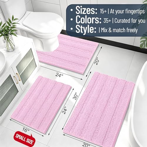 Smiry Thick Small Chenille Bathroom Rugs 24x16, Absorbent Bath Mat, Pink