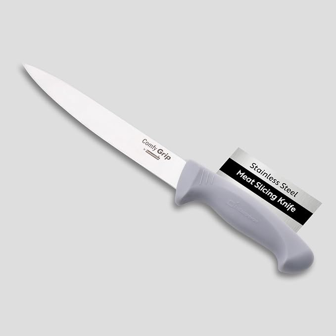 Restaurantware 8 Inch Carving Knife Stainless Steel Ergonomic Handle Non-Slip Grip Durable Kitchen Knife, Dishwasher-Friendly for Home Cooking and Commercial Use, Gray