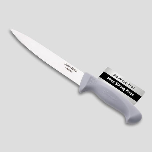 Restaurantware 8 Inch Carving Knife Stainless Steel Ergonomic Handle Non-Slip Grip Durable Kitchen Knife, Dishwasher-Friendly for Home Cooking and Commercial Use, Gray