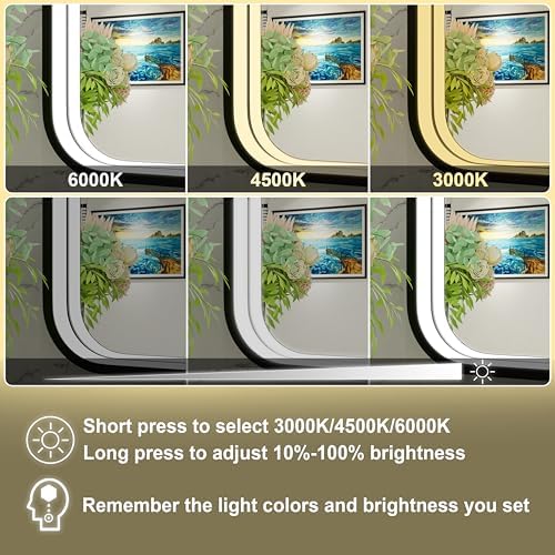24"x32" LED Bathroom Mirror with Lights, Black Aluminum Frame