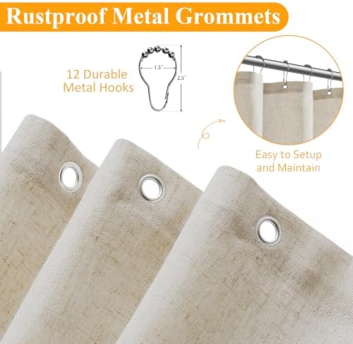 Naturoom Linen Shower Curtain 72 Inch Long for Bathroom Vanilla 1 Panel