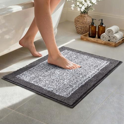 Bathroom Rugs 24x17 Non Slip Washable, Soft Absorbent Bath Mat Grey