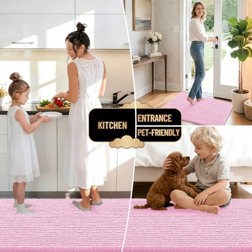 OLANLY Thick Chenille Bathroom Rugs 30x20, Soft Absorbent Bath Mat, Pink