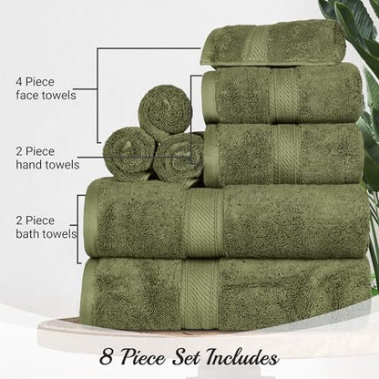 Superior Egyptian Cotton Ultra Plush & Absorbent, 8 Piece Set, Forest Green