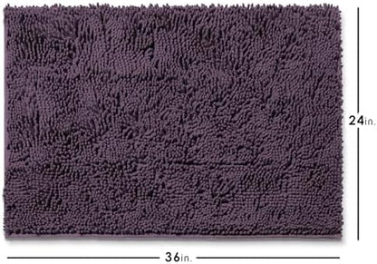 Hearth & Harbor Bathroom Rugs, Chenille Bath Mat - Machine Washable Bath Mats for Bathroom Non-Slip Backing Rubber, Quick Dry Bathroom Mat - Purple 24x36