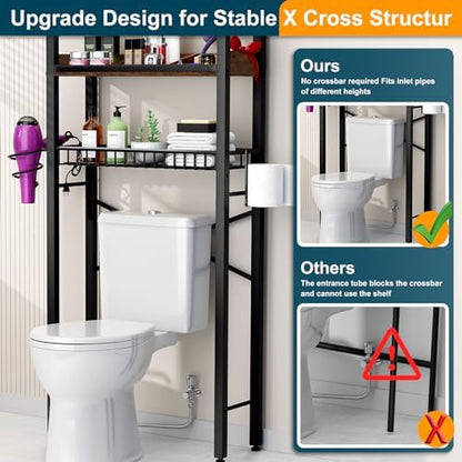 Over The Toilet Storage Cabinet,4 Tier Bathroom Organizers and Storage With Adjustable Shelf Waterproof Feet Pad and Basket ,Multifunctional Space Saver Freestanding Bathroom Shelves With Dividers
