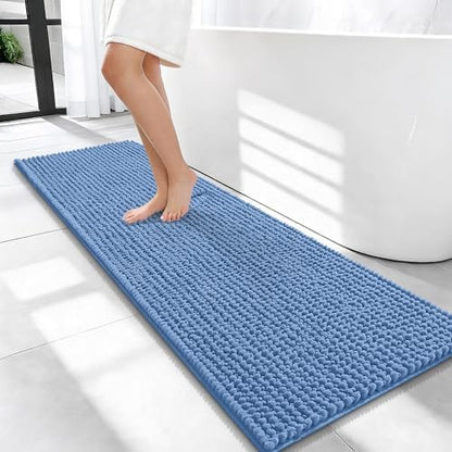 OLANLY Thick Chenille Bathroom Runner Rugs Mats 47x17, Cornflower Blue