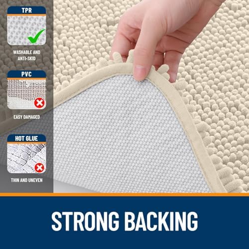 OLANLY Chenille Bathroom Rugs Mats Sets 2 Piece, 47"x20"+24"x20", Sand