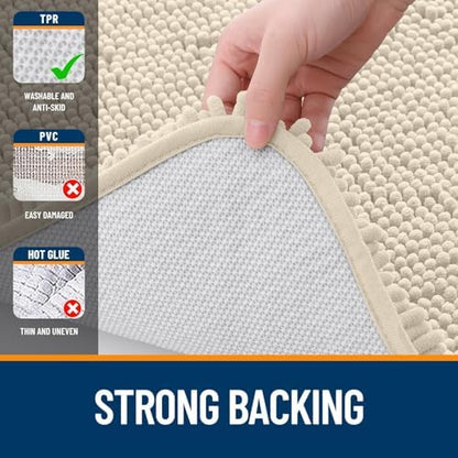 OLANLY Chenille Bathroom Rugs Mats Sets 2 Piece, 30"x20"+24"x20", Sand