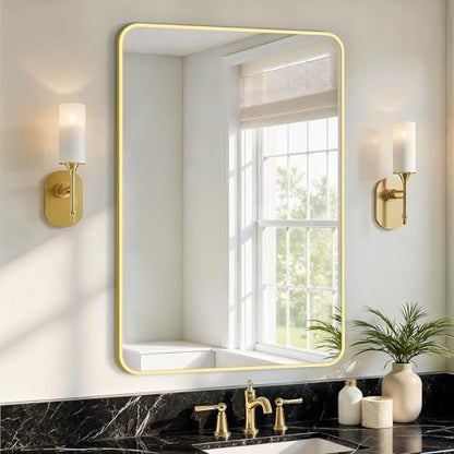 Vanity Bathroom Mirror, 30”x20” Gold Bathroom Mirror for Over Sink