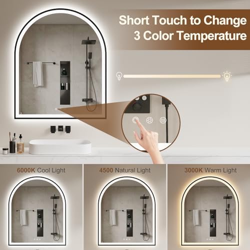 30.1"x36.1" Arched LED Lighted Bathroom Mirror with Lights