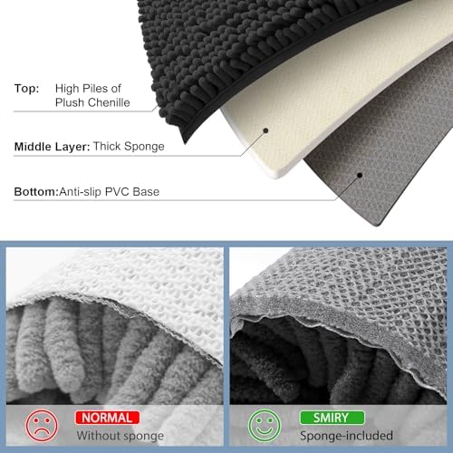 Smiry Luxury Chenille Toilet Rugs U-Shaped 20x20, Soft Absorbent Non-Slip Contour Bathroom Rugs for Toilet, Machine Washable Contoured Bath Mats, Black