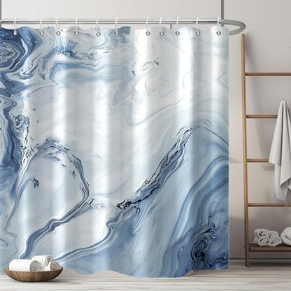 AWERT Blue Marble Shower Curtain - Waterproof for Bathroom Decor, Printed Washable with Hooks, 60x72 Inch