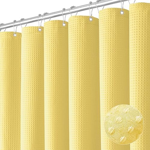 Dynamene Waffle Shower Curtain 256 GSM Heavy Duty Fabric 72"x72" Yellow