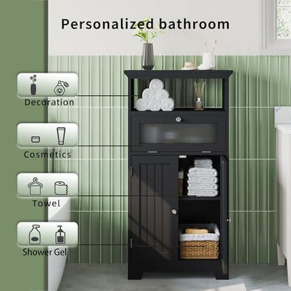 ChooChoo Bathroom Cabinet with Flip Glass Drawer,Freestanding